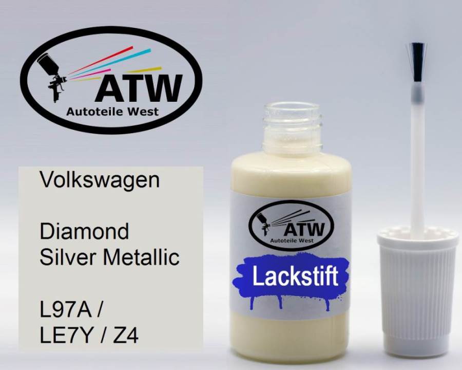 Volkswagen, Diamond Silver Metallic, L97A / LE7Y / Z4: 20ml Lackstift, von ATW Autoteile West.